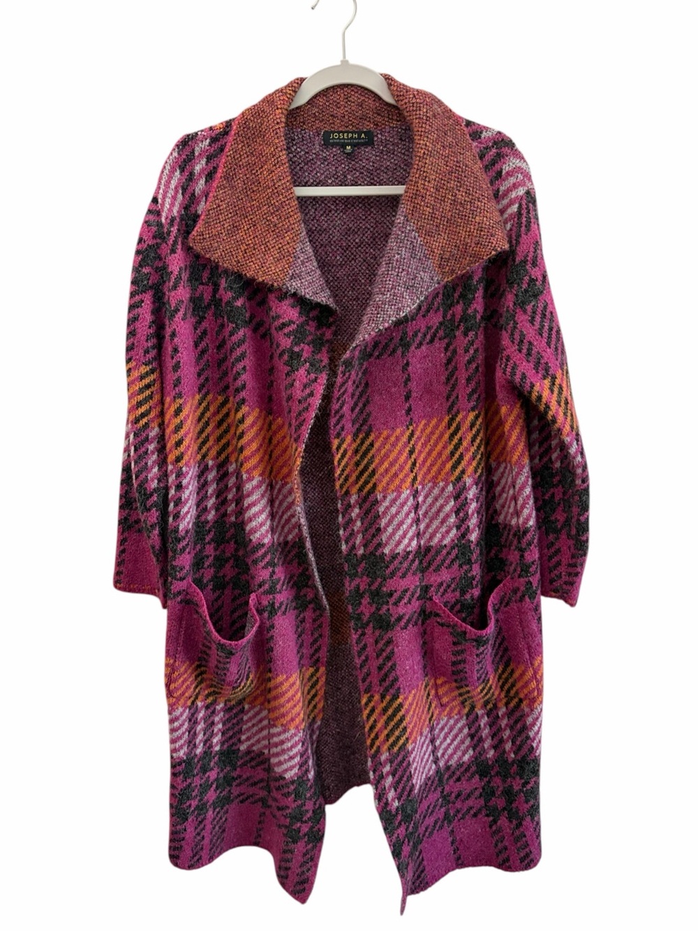 Joseph A. Magenta Plaid Open-Front Longline Cardigan M Fall Fireside Cabin Lodge